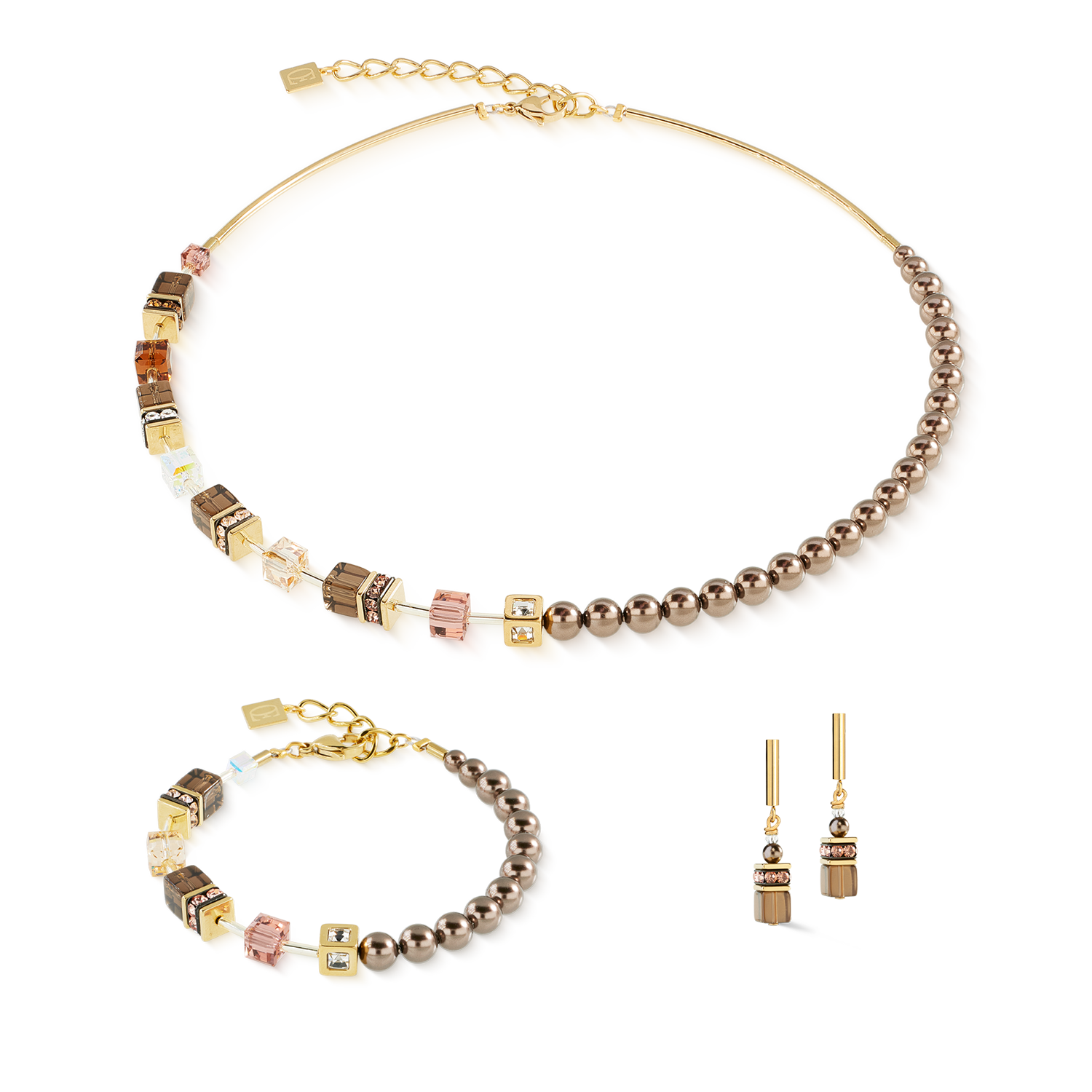 GeoCUBE® Precious Fusion Pearls Ohrringe Mocha Mousse von COEUR DE LION – im Set mit passenden Schmuckstücken