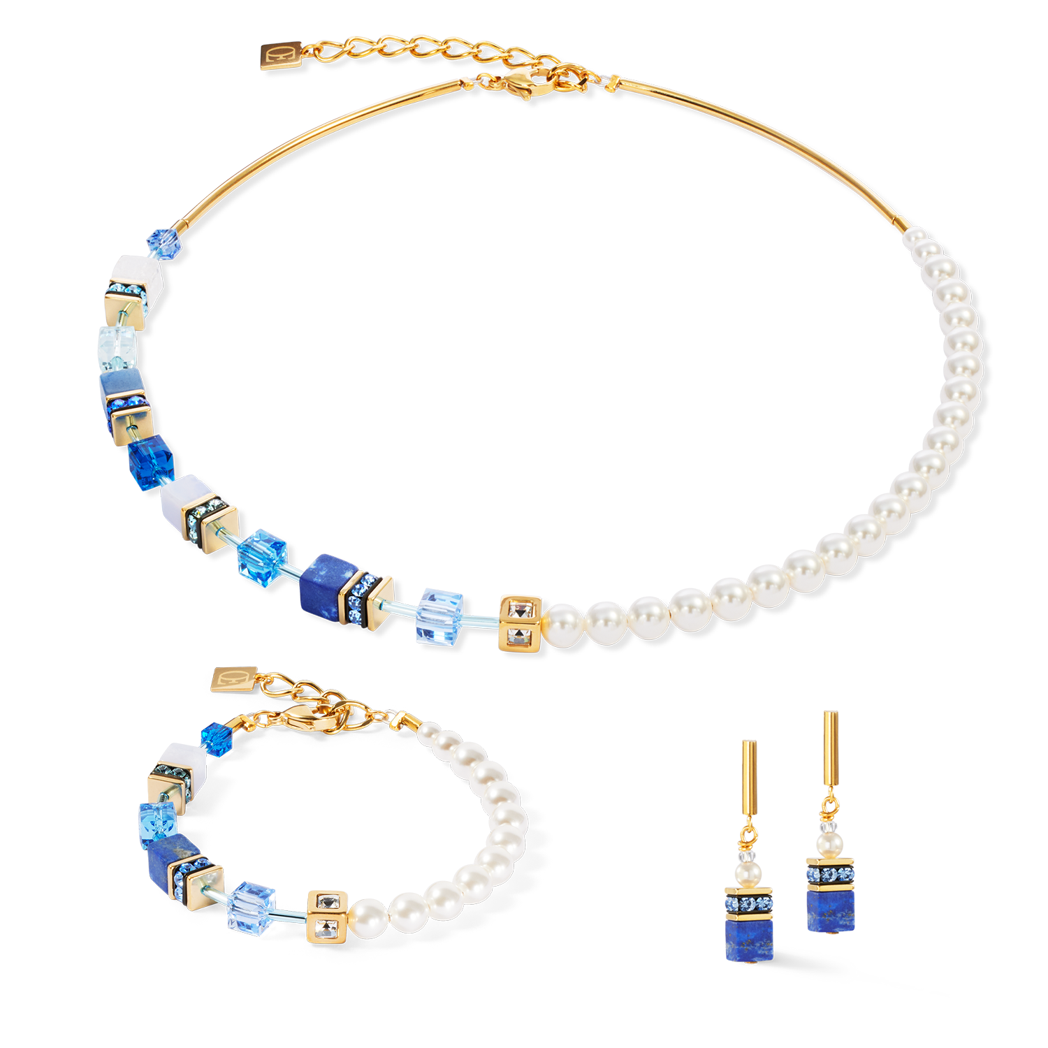 GeoCUBE® Precious Fusion Pearls Armband blau von COEUR DE LION – im Set mit passenden Schmuckstücken