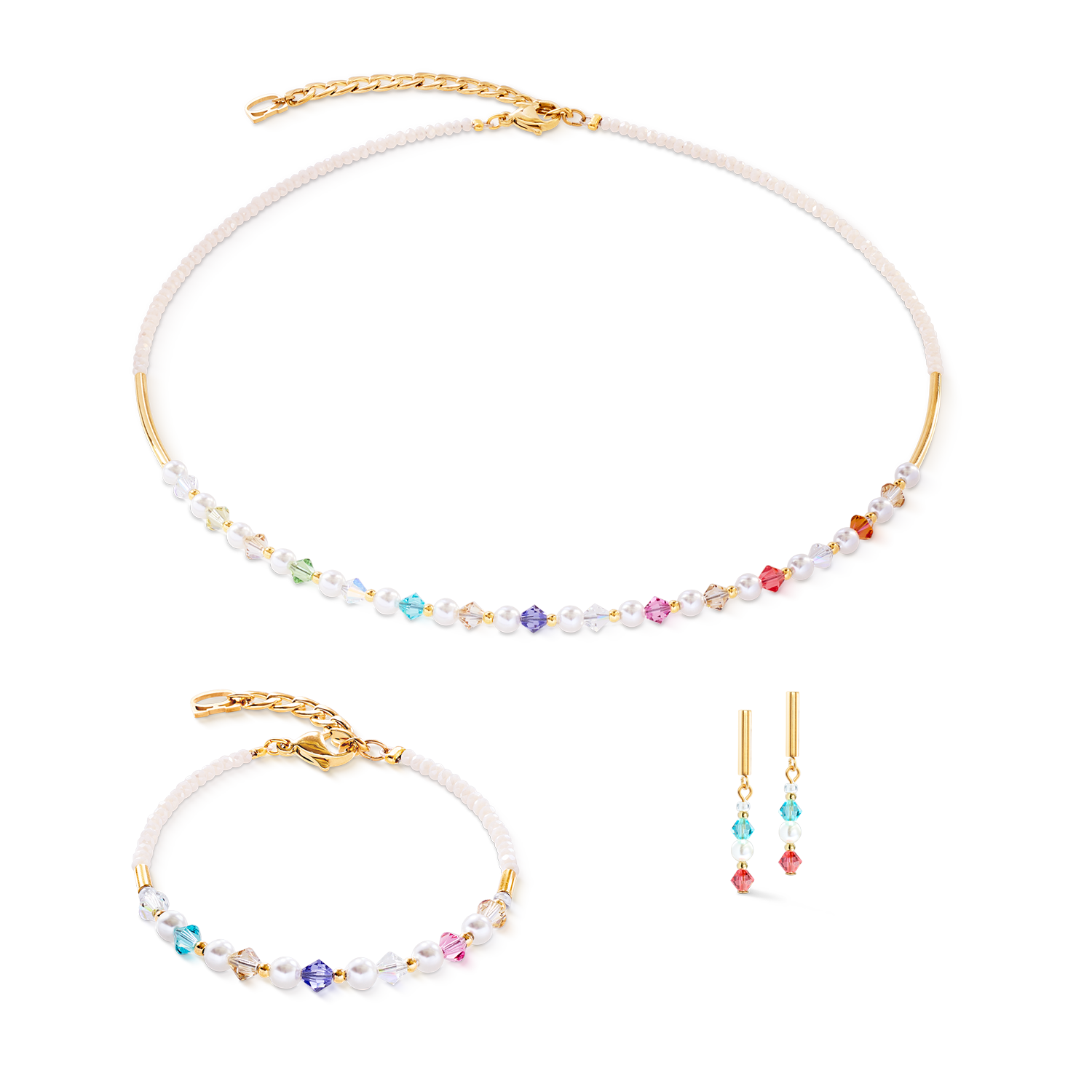 Princess Pearls Halskette gold rainbow von COEUR DE LION – im Set mit passenden Schmuckstücken
