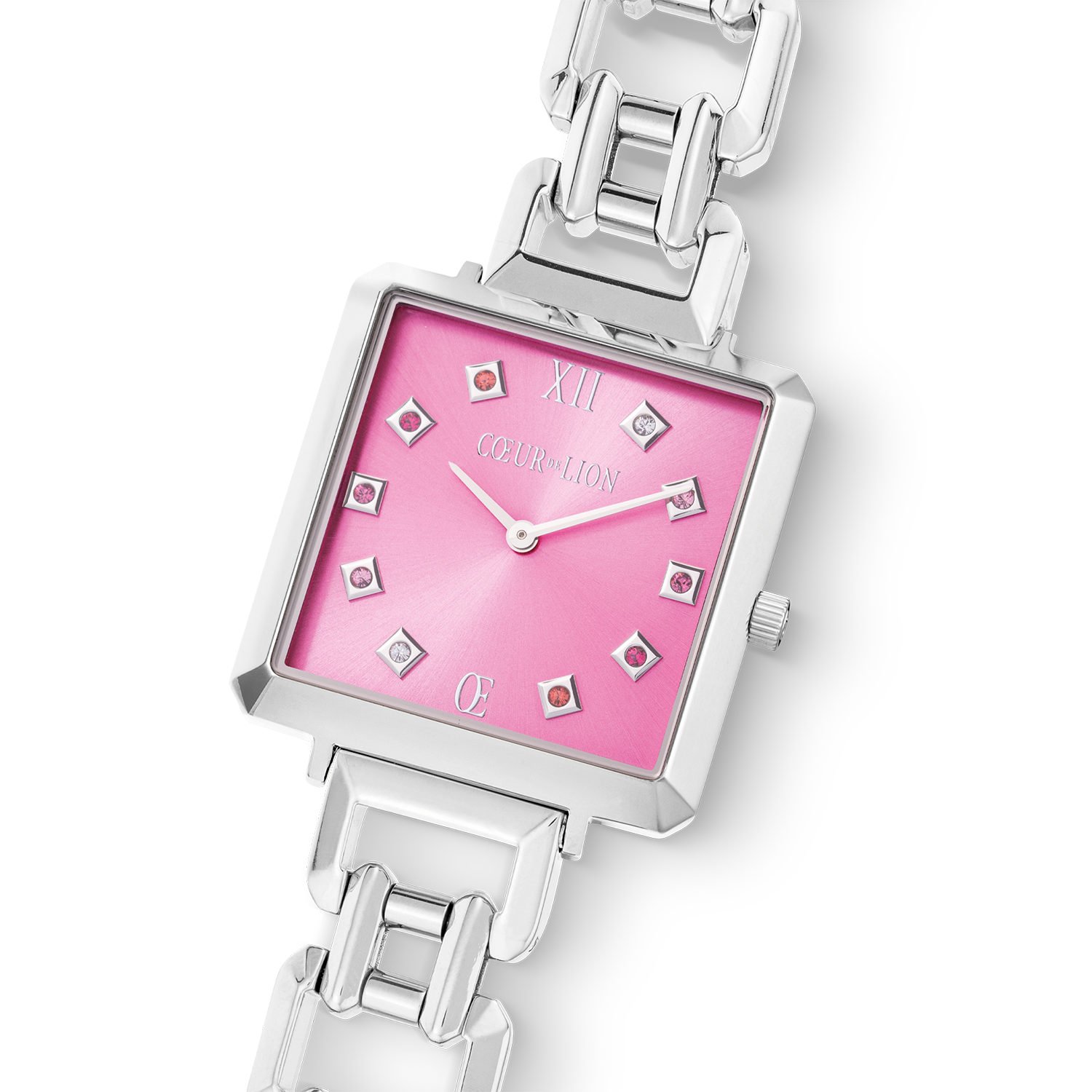 Uhr Iconic Cube Viva Magenta Statement silber von COEUR DE LION – im Set mit passenden Schmuckstücken