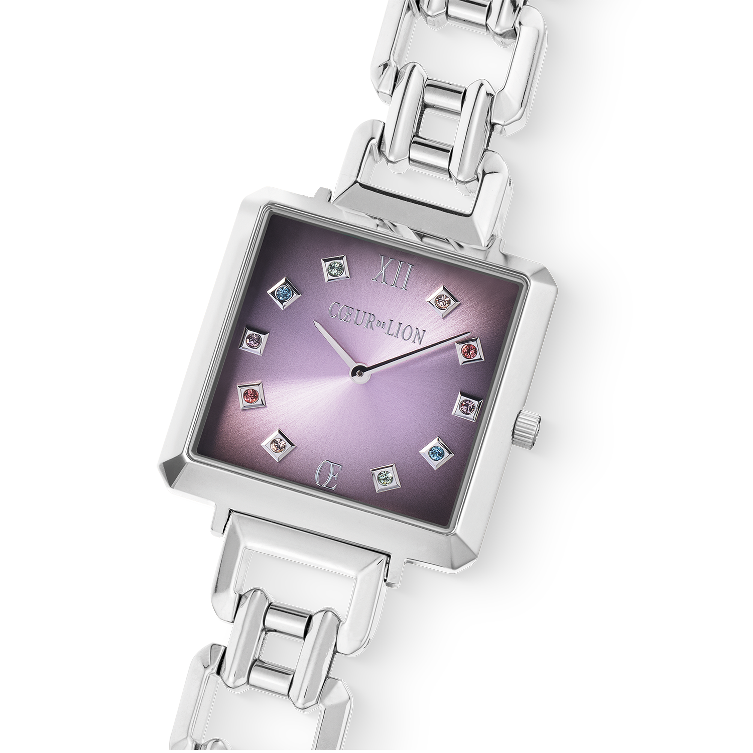 Uhr Iconic Cube Orchid Ice Statement silber von COEUR DE LION – im Set mit passenden Schmuckstücken