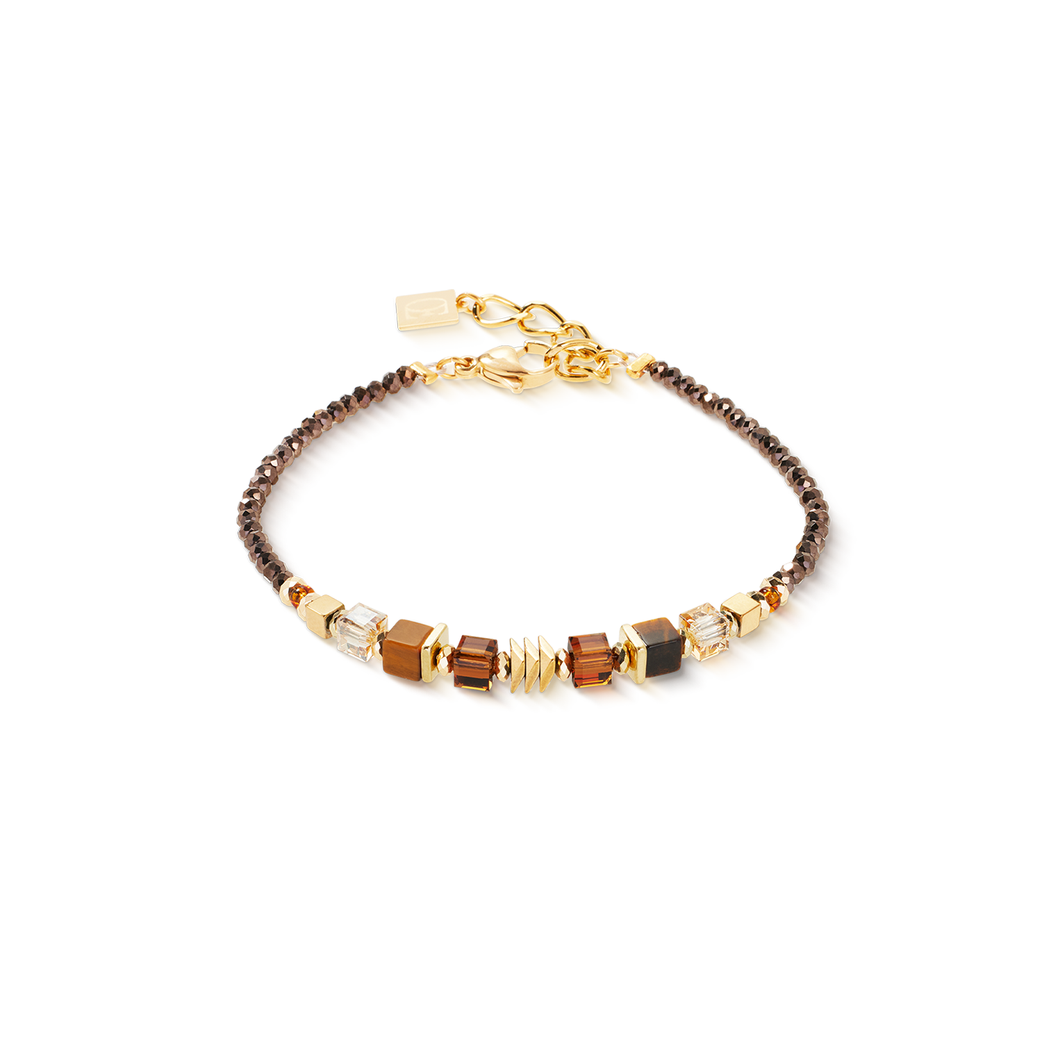 Geschenkset Uhr Rund Sparkling braun & Armband Wave Cube Flow gold-braun von COEUR DE LION – Tragevariante
