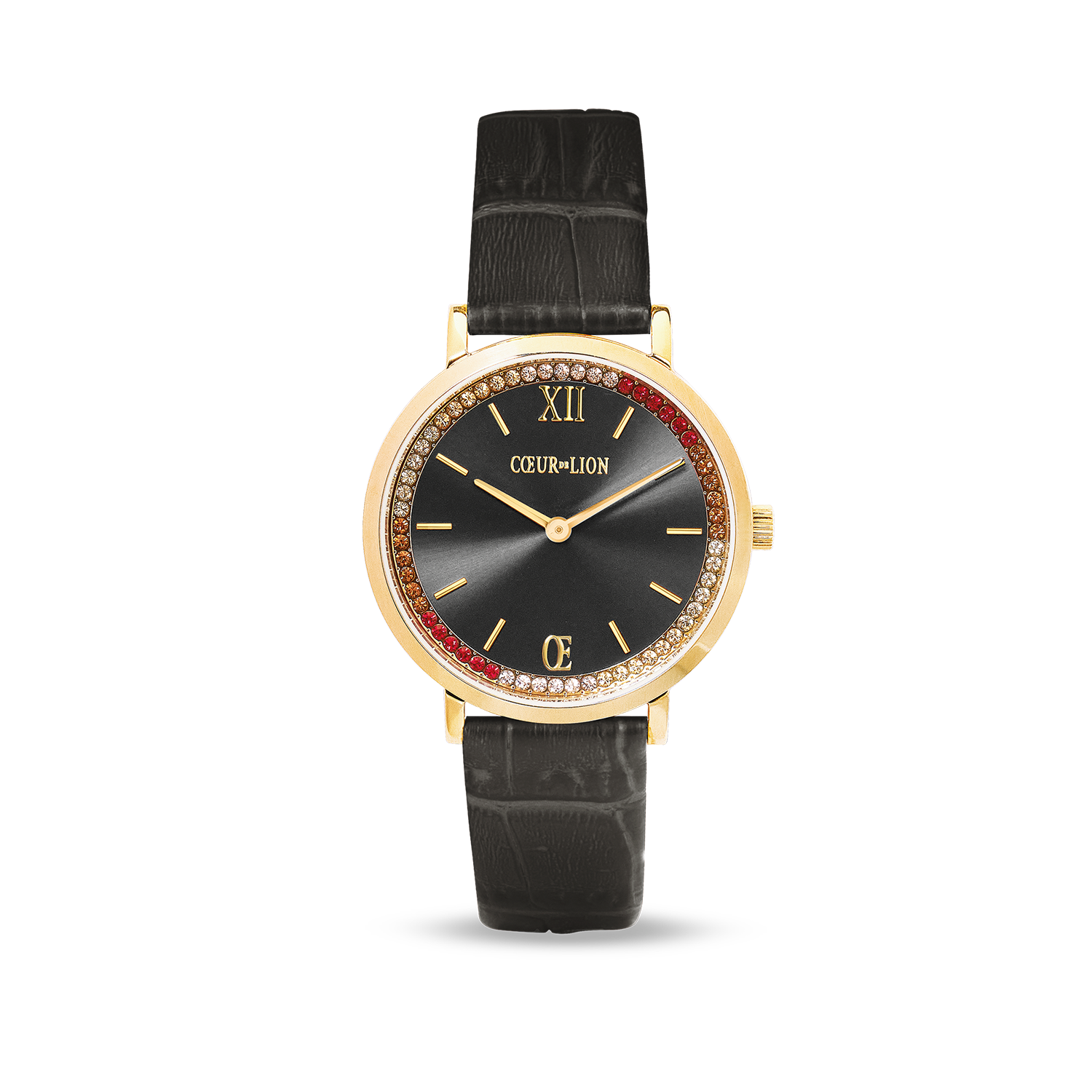 Uhr Rund Sparkling Sunray Leder Dunkelgrau Gold